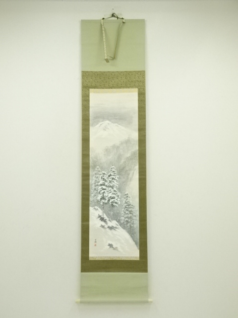 風景画 絹本 作者 題目不詳 軸先漆木細工軸 風景画 絹本 作者 題目不詳 軸先漆木細工軸